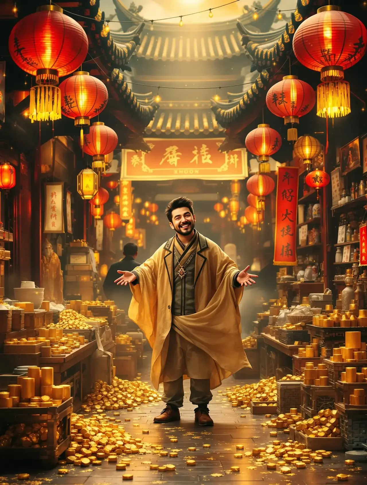 穿越到大梁开夜市短剧封面海报，穿越重生题材，红果免费短剧精选剧目
